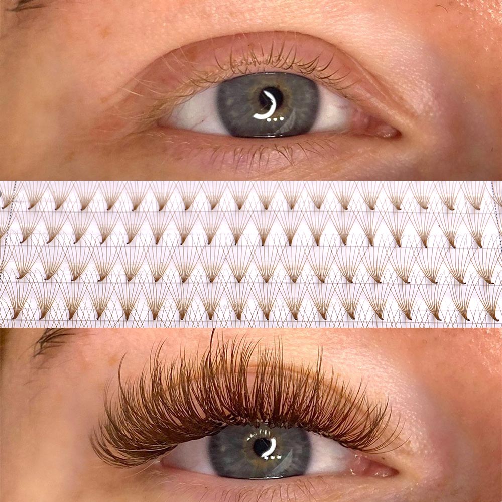 320 gekleurde puntige bruine p - Eyelash Extension Russian Volume recensie en prijs